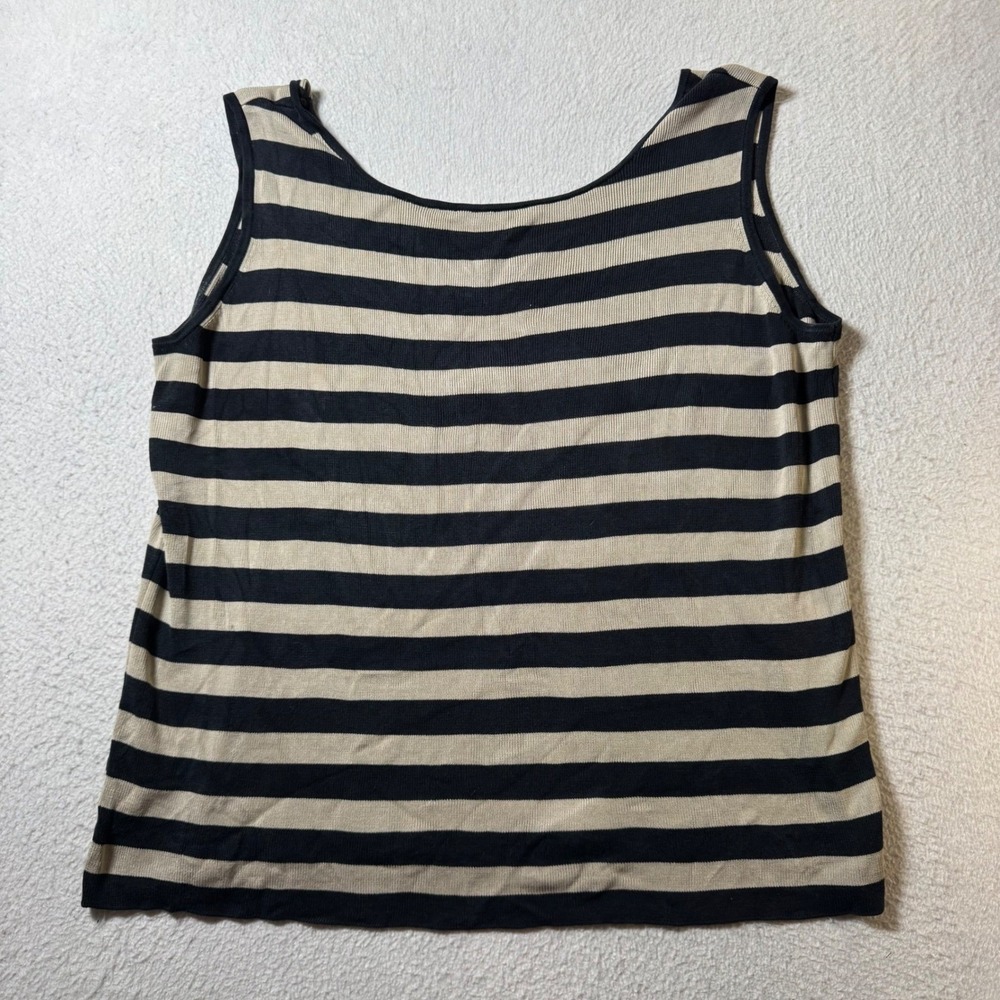 Unbranded Striped Knit Tank Top Women Large Black Cream Nautical Sleeveless Good